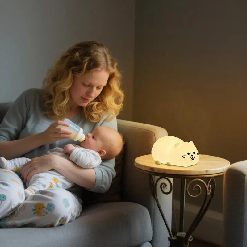 

Animal Night Light Tap Control Cat Table Lamp Cute 3-Level Dimmable Rechargeable Light For Home Decor Study Desk Bedroom