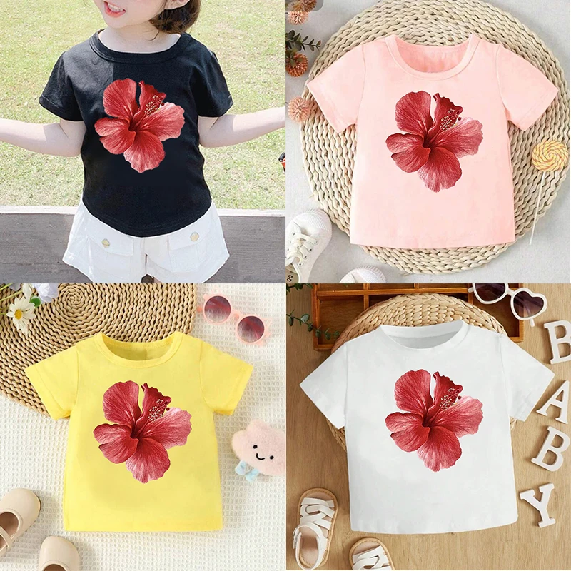 5 Color Flower Funny Kawaii Girls Clothes Streetwear Boys Shirts Round Neck Baby Girl Tops Cartoon Casual Kids T-shirt Fashion