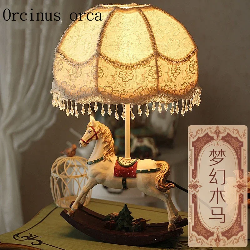 Dream fairy tale Trojan horse bedroom bed head  American  style  French  European  Korean  girl  Princess desk lamp