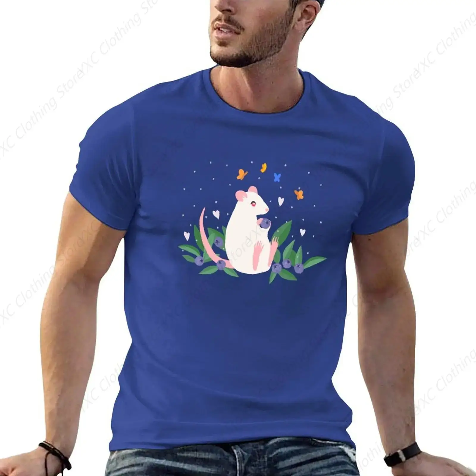 Albino Rat with Raindrops men's T-shirt- Short Sleeve Crew Neck Soft Fitted Tees S - 6XL Fresh Classic Basic Tshirts