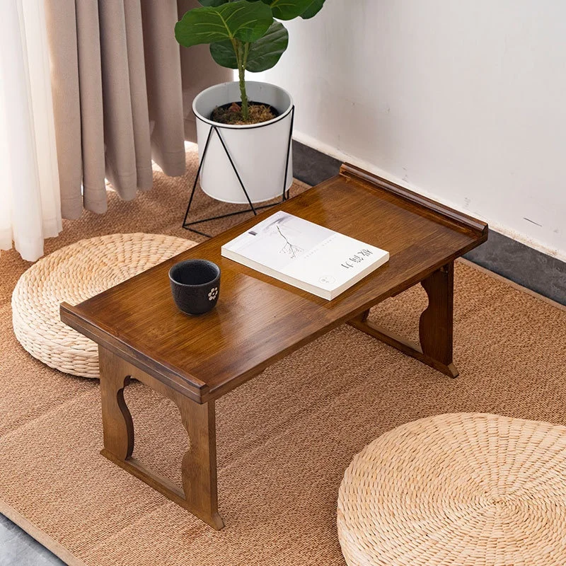 #￥Japanese-Style Low Table Foldable Bay Window Sofa Table Folding Coffee Desk Multi-functional Low-sided Shelf