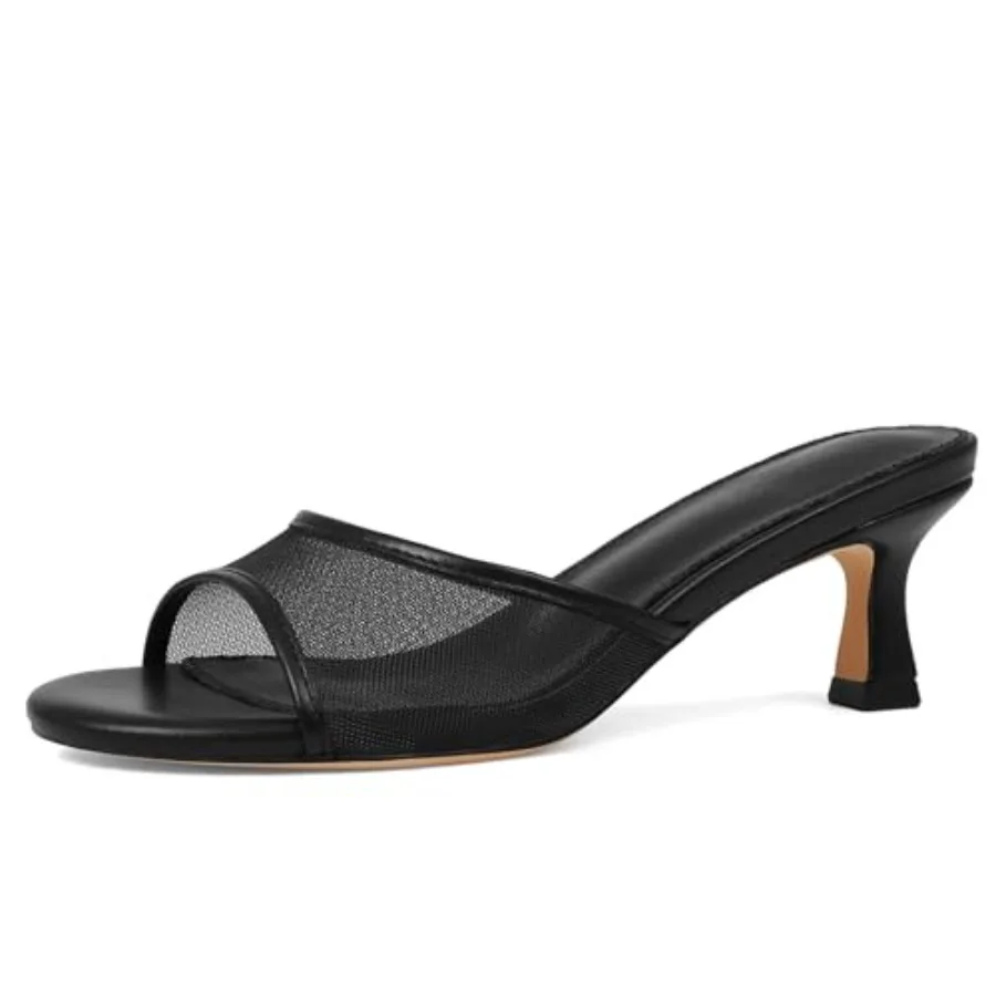 

Heeled Sandals for Women Round Open Toe Slip On Kitten Heels Slides Sandals Mesh Heels Summer Party Dressy Heels Stiletto Sling