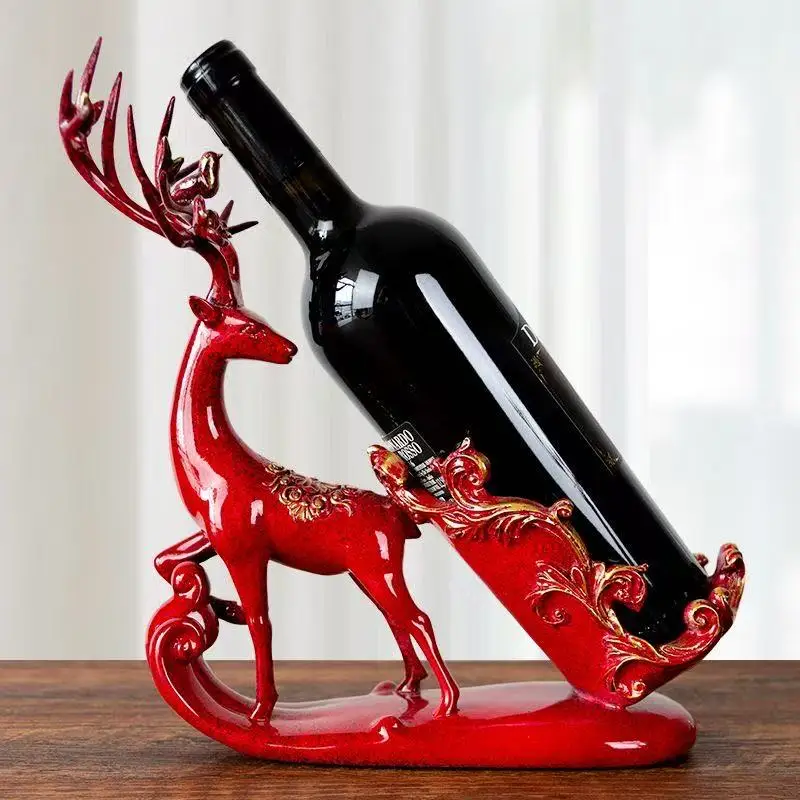 Premium Red Wine Rack With Light Luxury Style And Resin Material Christmas Reindeer Sled Has The Meaning Of Happiness And Health