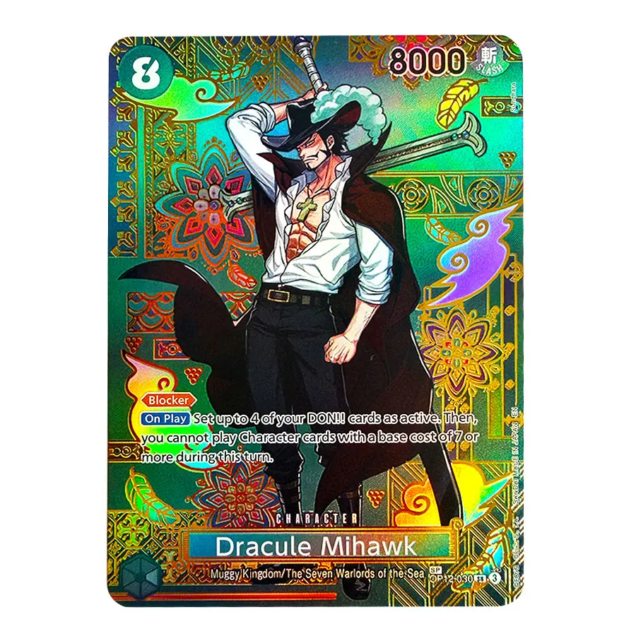 4pcs One Piece OPCG TCG OP12‑030 Dracule Mihawk SP Alternate Art Textured Foil English Anime Collectible Character Cards Proxy