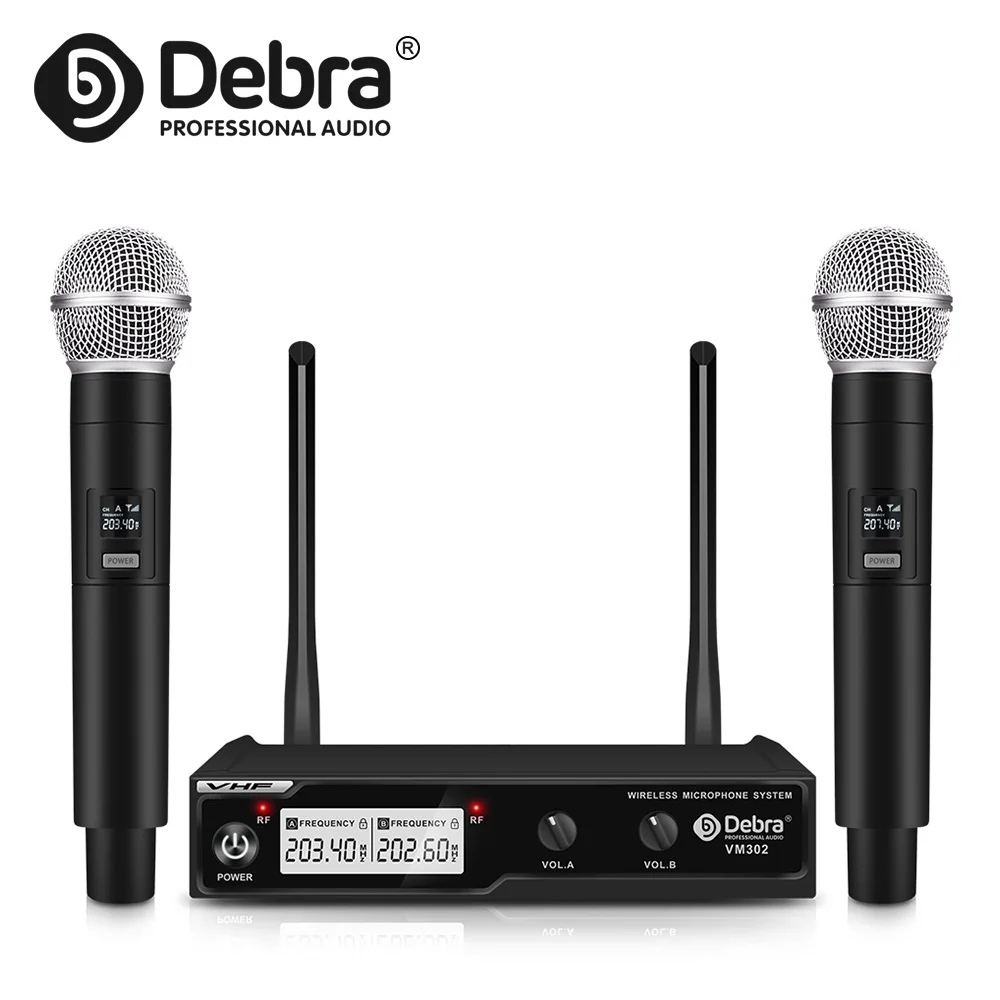 Debra VM302 Wireless Microphone 2 Channel Stable System VHF 2 Handheld Cordless Mic For Family Karaoke Church Stage Performance