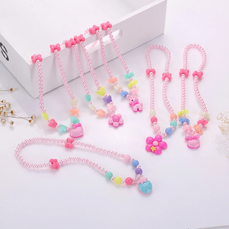 1pc Kawaii Cartoon Animal Necklace for Children\'s Candy Color Pearl Beaded Cute Necklaces Accessories for Girls Gift Wholesale