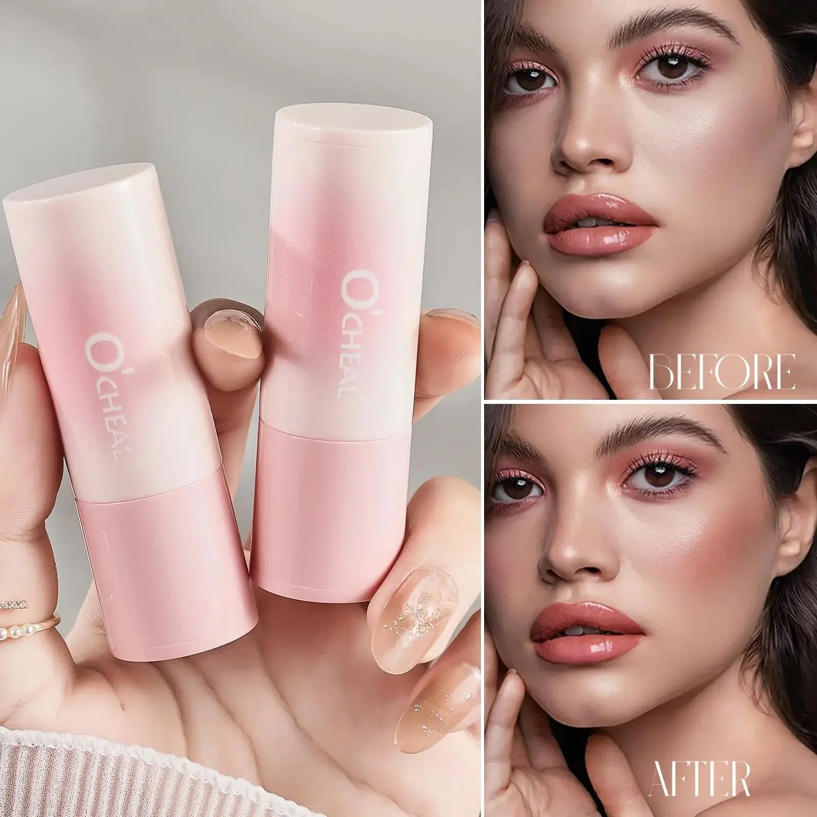 Rosto macio iluminando pêssego rosa único blush vara multi funcional maquiagem contorno sombra bochecha matiz cosméticos beleza saúde