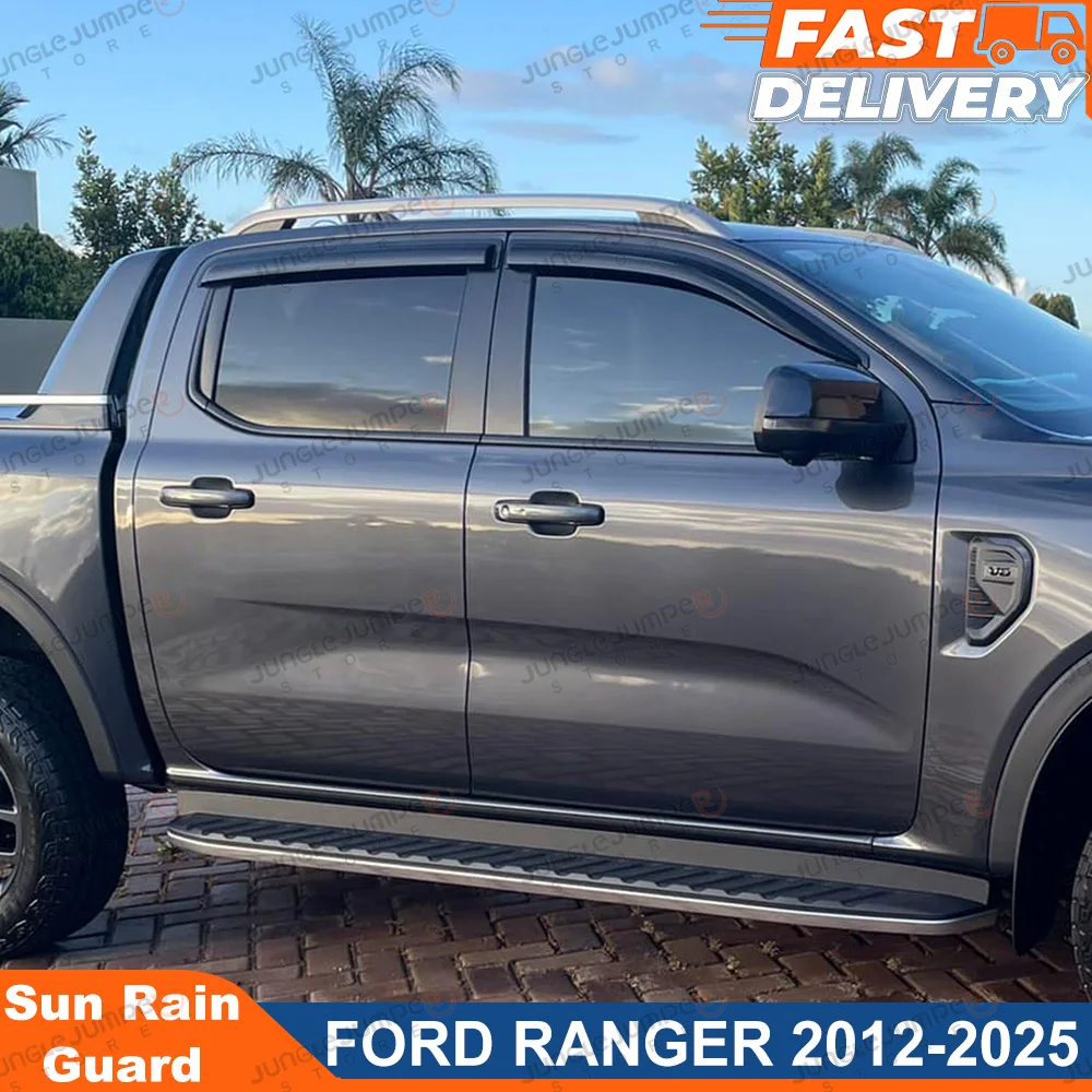 

Дымовые черные солнцезащитные ограждения от дождя для Ford Ranger 2012-2025 Wildtrak Sport XLT XLS XL, оконный козырек, внешние аксессуары для автомобиля