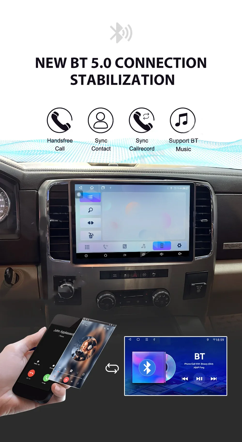 13 بوصة أندرويد 14 شاشة أفقية ل دودج رام 1500 2500 2008-2018 راديو السيارة لتحديد المواقع والملاحة اللاسلكية Carplay رئيس وحدة