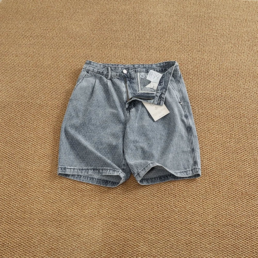 New summer loose straight-leg denim shorts simple and versatile fashion slant bag washing medium pants