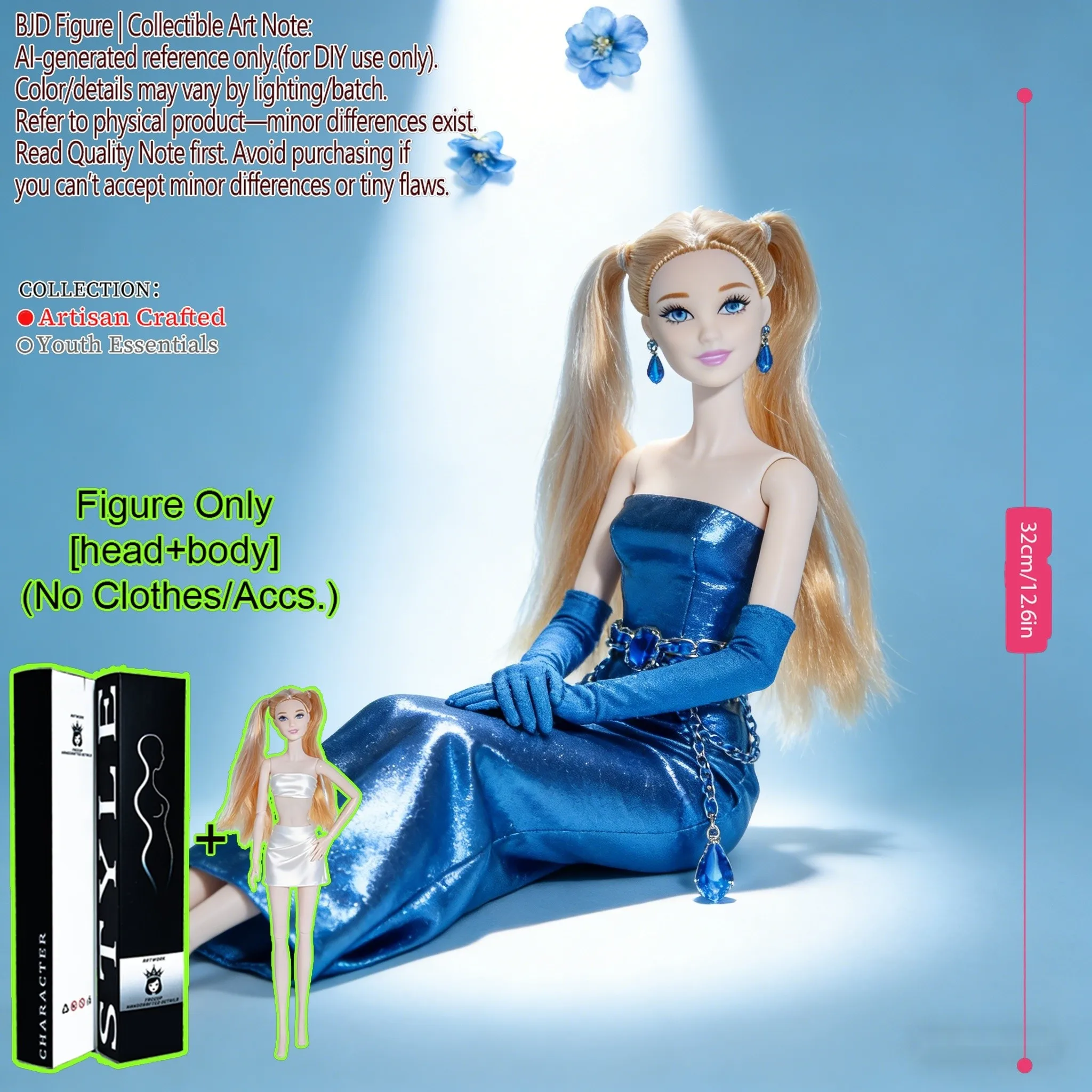 

12.6in 1/6 Pro BJD Crafted 12-Joint, Real Skin & Silhouette, SuperModel Display Ornament (No Clothes)