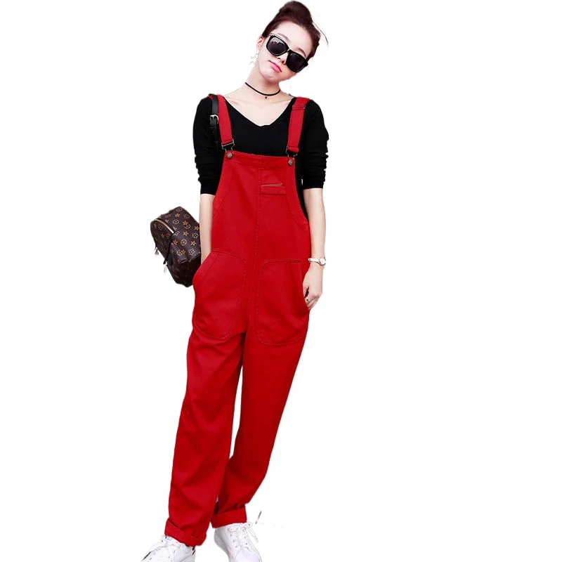 Denim Overalls Jeans Women Jumpsuit    Woman  Red Jean  for  Elegant Autumn Jumpsuits   X109