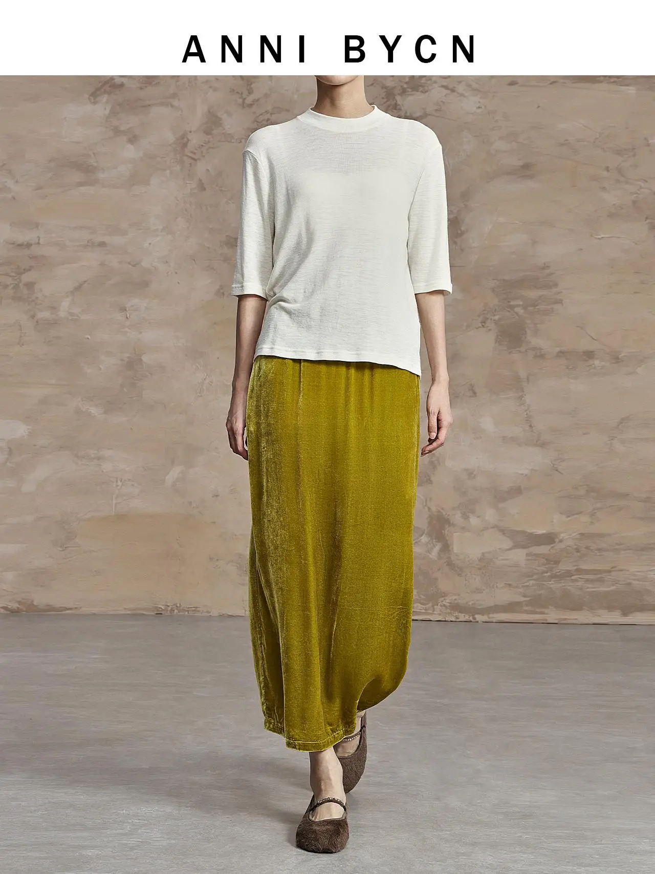 Annibycn Silken Velvet Women's Midi Skirt Gentle Straight Cut Spring Autumn High Waist Commute Style Daily Wear H-Shape