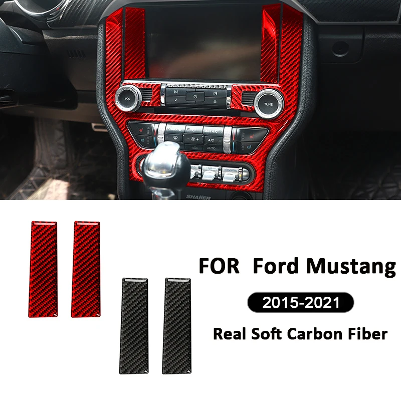 

2PCS Carbon Fiber Car Central Console GPS Navigation Screen Panel Frame Interior Decoration Sticker For Ford Mustang 2015-2021