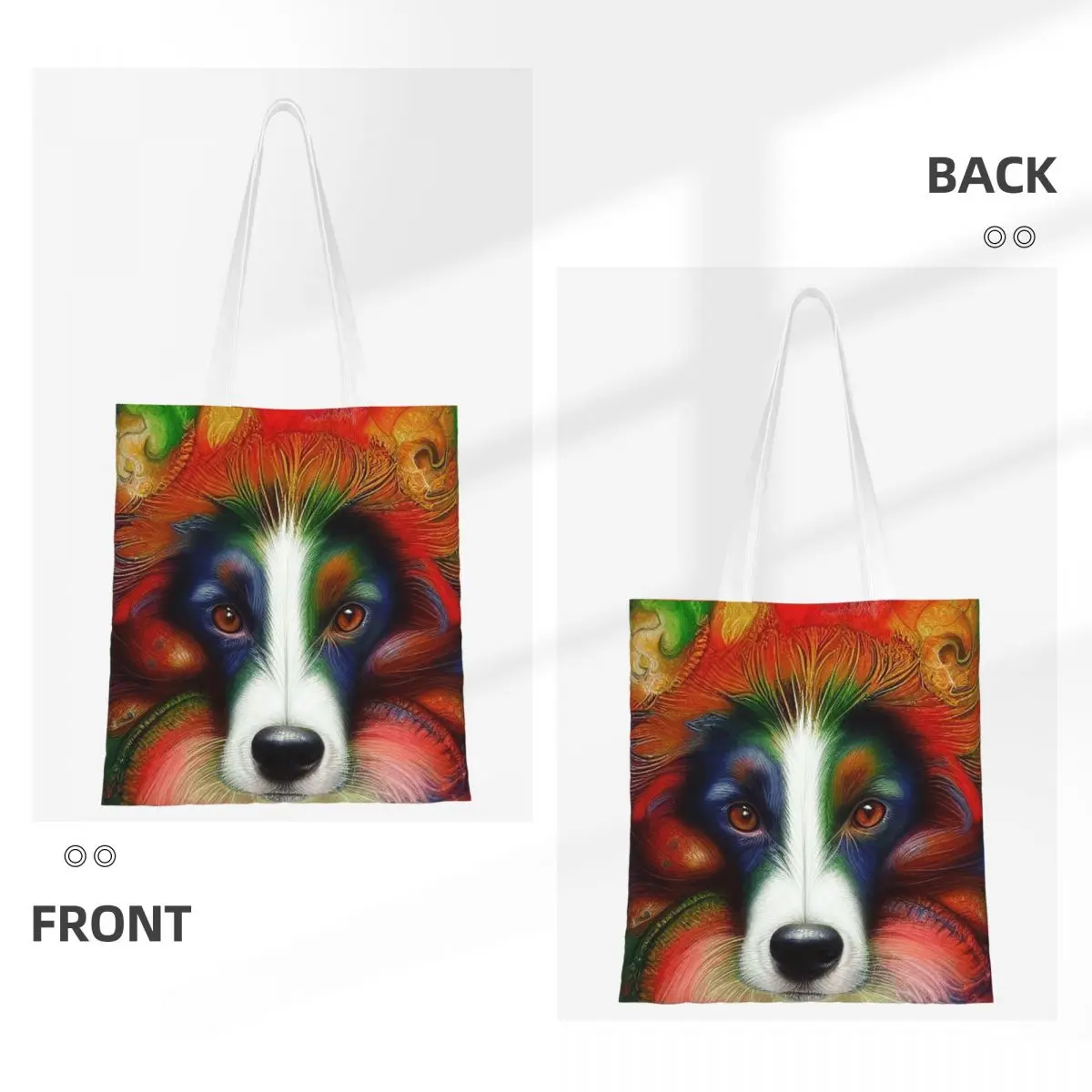 Tribal Border Collie Dog Art Shopping Bags Folding Canvas The Tote Bag Women Shoulder Tote Travel Handbag