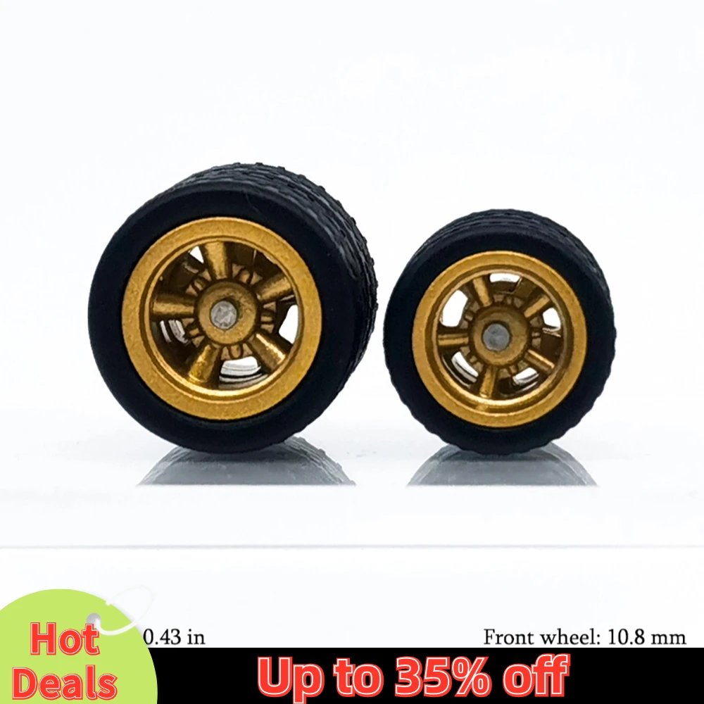 1/64 Model Car Wheels with Rubber Detachable Tires Five Spoke Refitting Parts for Hot Wheels Matchbox D:11mm+13mm 1 Set