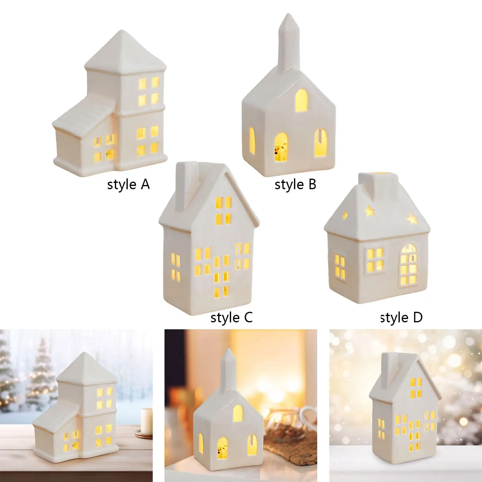 Light up Christmas Village Xmas Decor Crafts Collectible Decorative Rustic Ceramic Houses for Home Farmhouse Desk Indoor Shelf