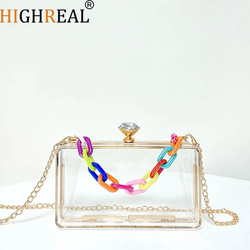 

HIGHREAL Clear Acrylic Box Evening Clutch Bag Fashion High quality PVC Women's Designer Handbag Shoulder Messenger Clutch Bag