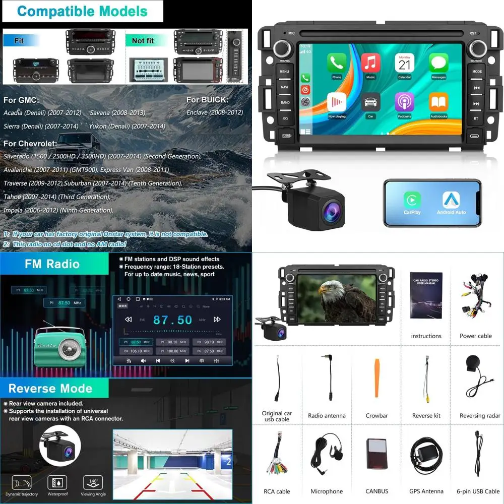 

Автомобильный радиоприемник для Chevrolet Silverado GMC Sierra Yukon 2007-2013, Android 13, CarPlay, Android, GPS-навигация, Bluetooth Tou