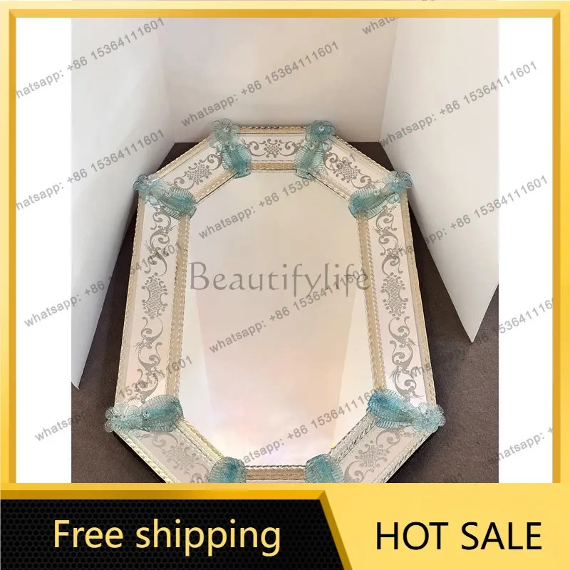 Zj. Vintage luxury octagonal high-end European crystal decorative wall-mounted makeup mirror