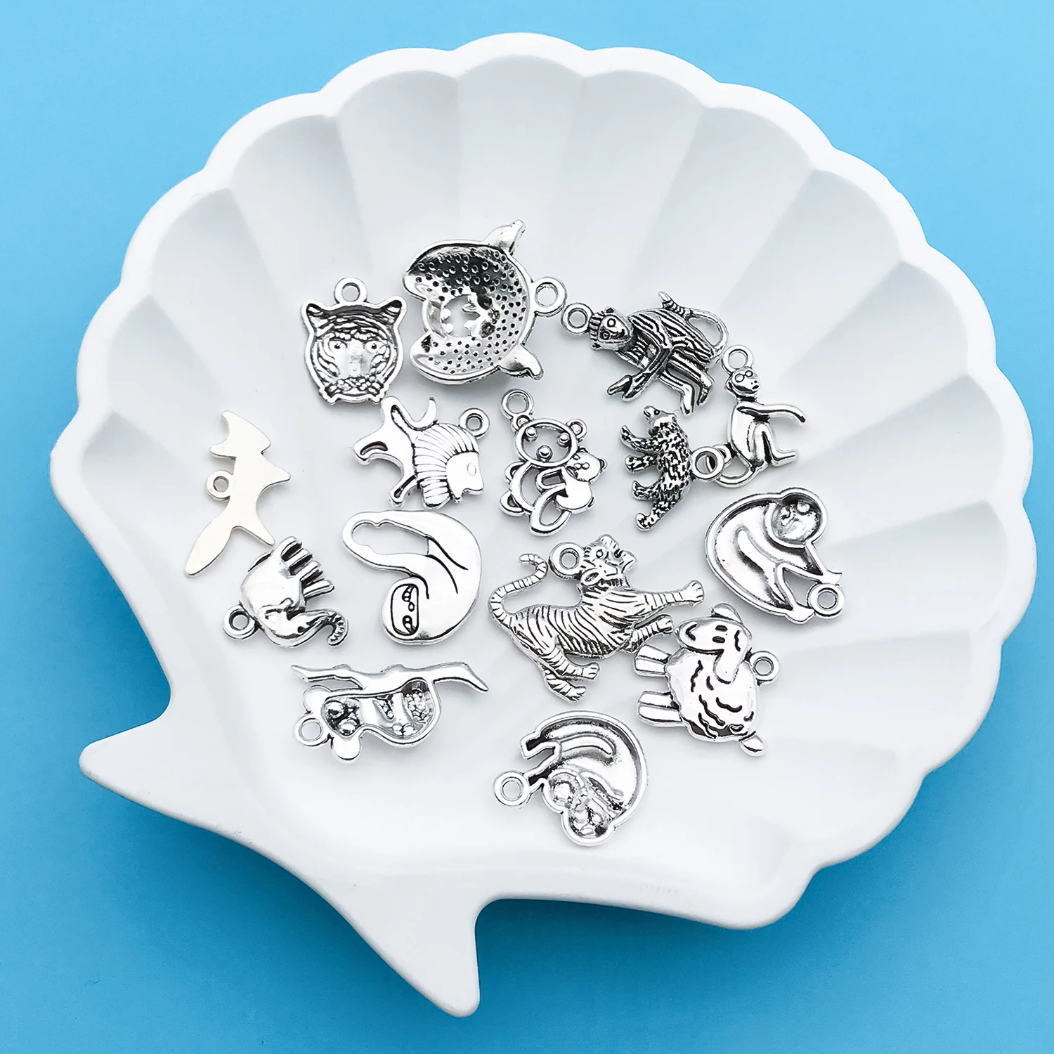 10/15pcs Antique Silvery Animal Pattern Charms Monkey Tiger Sloth Etc Shaped Pendants For DIY Jewelry Making Crafting Accessory