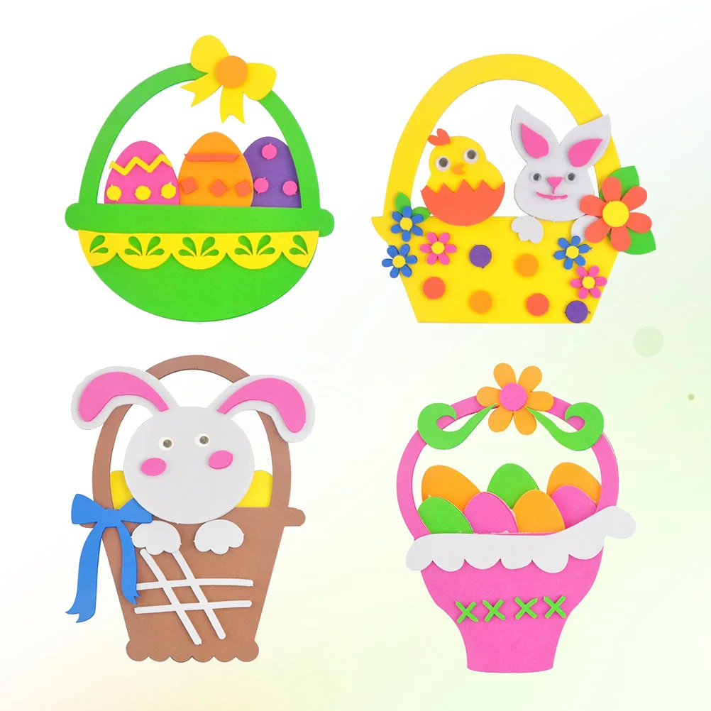 Panier de fleurs de pâques, 4 pièces, Kit de bricolage, artisanat créatif fait à la main pour enfants, décor d'œufs éducatif, cadeau de vacances, jouet pour enfants