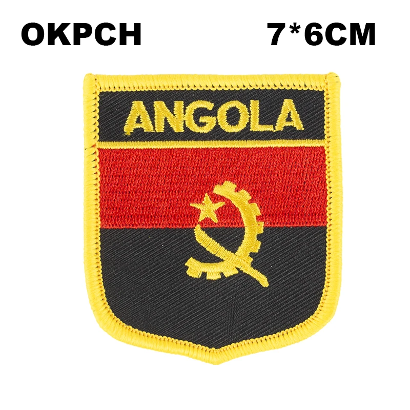 Angola Flag Shield Shape Iron on Embroidery Patches Saw on Transfer Patches Sewing Applications for Clothes Back Pack Cap