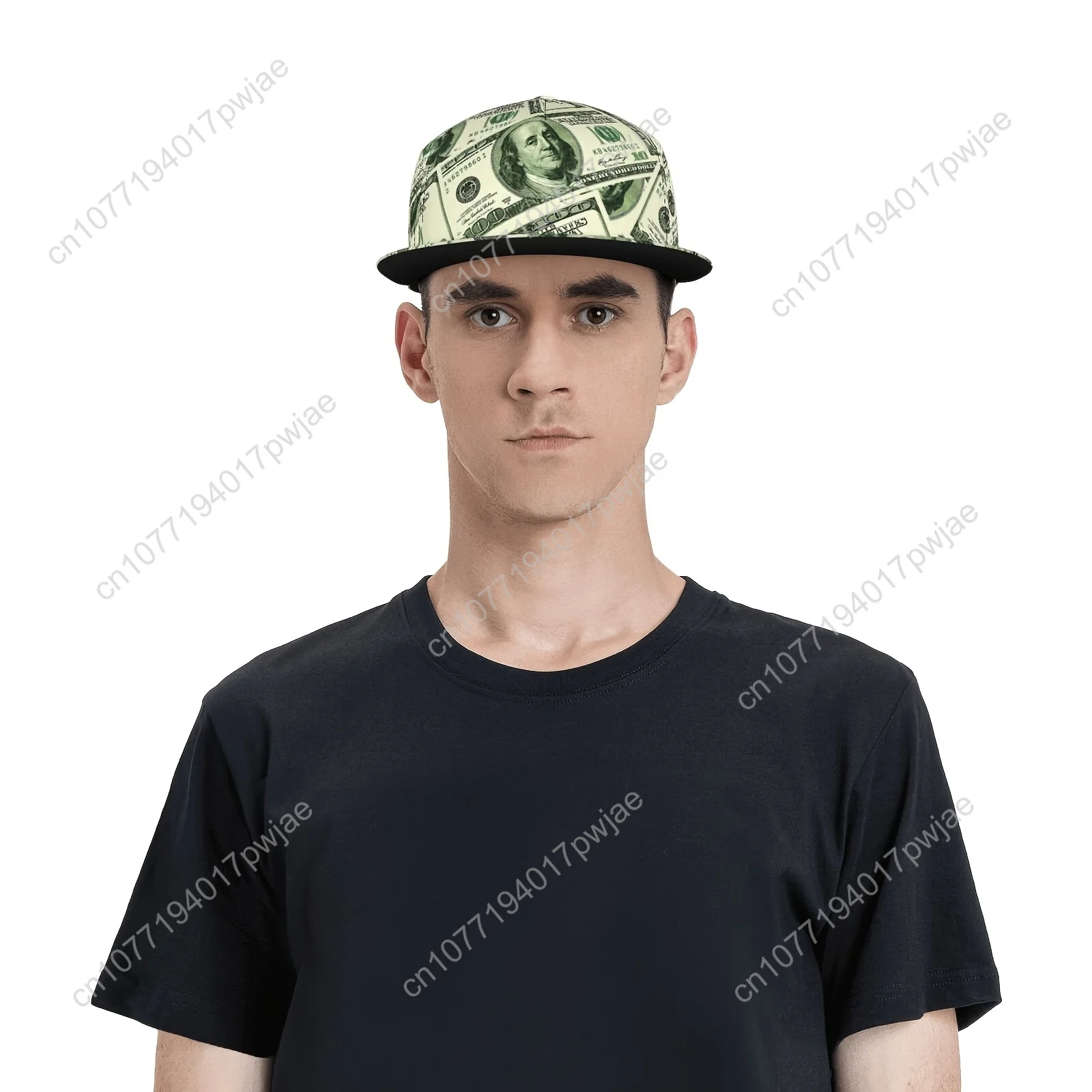 Регулируемая бейсболка унисекс Snapback — $100 Bill Design с плоскими полями в уличном стиле в стиле хип-хоп, легкая дышащая, 100% полиэстер