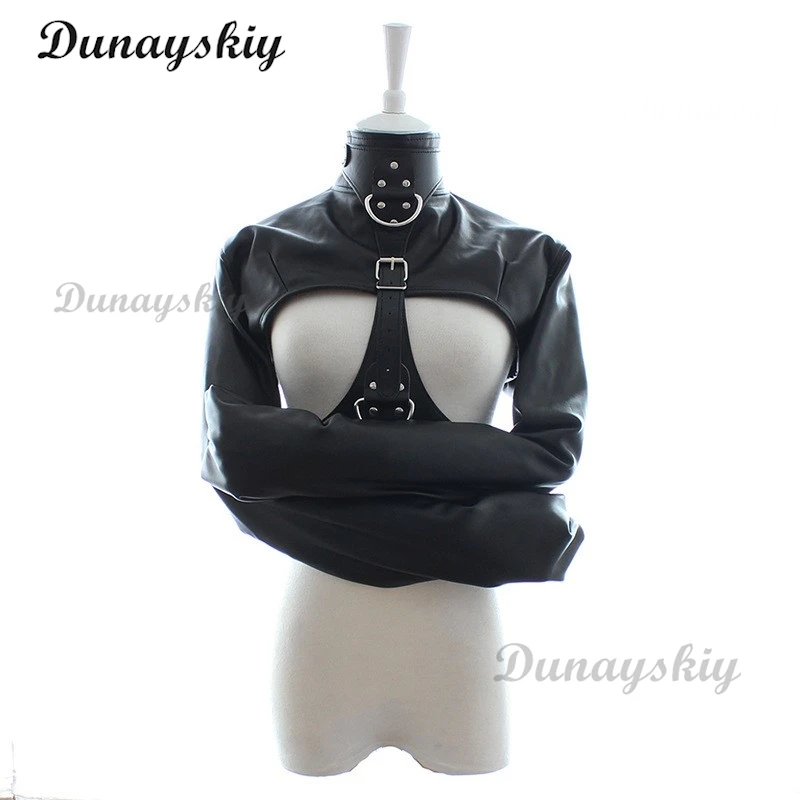 Feminino preto vermelho sexy aberto peito cupless couro bondage estreito jaqueta superior feminino contenção jaqueta reta traje de halloween