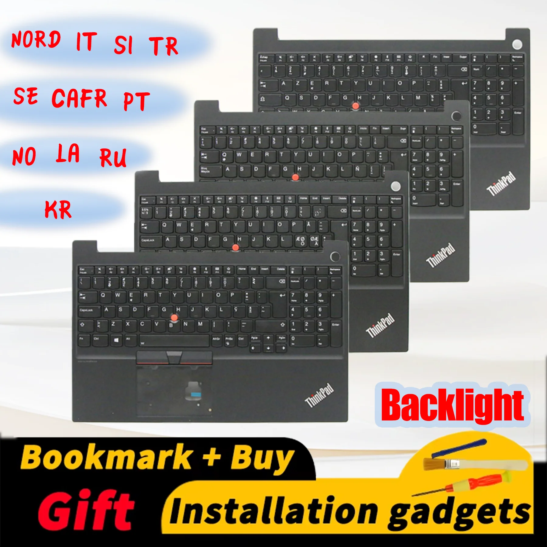 

Suitable for Lenovo Thinkpad E15 GEN1 C-COVER backlit keyboard CAFR IT KR LA NO NORD PT RU SE SI TR layout