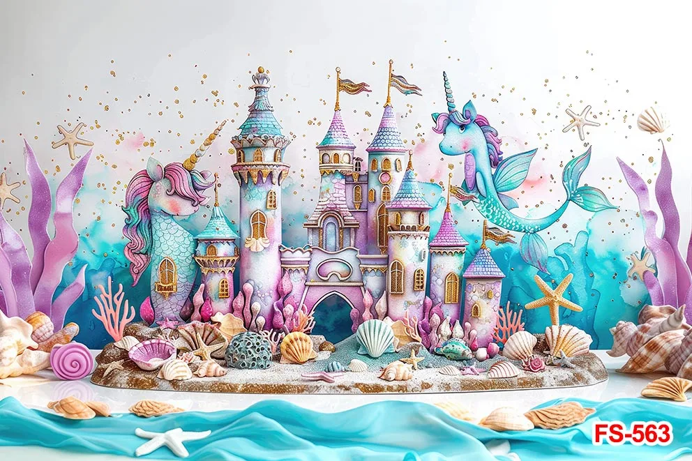 Photography Background Mermaid Under The Sea Underwater Castle Girl 1st Birthday Cake Smash Decor Backdrop Photo Studio