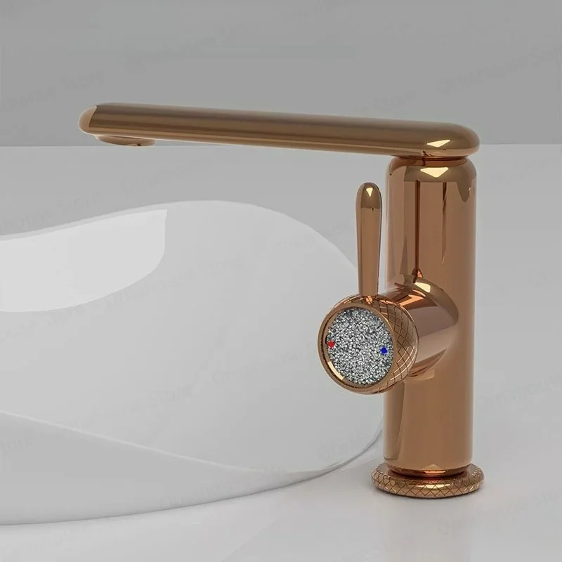 

Элитный смеситель для раковины в ванную комнату, цвет розовое золото, для умывальника, с горячей и холодной водой, из латуни