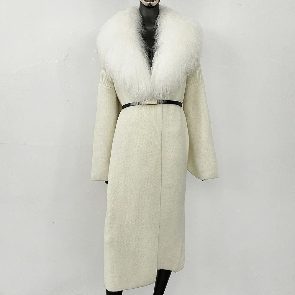 FURYOURSELF Długi Ciepły Pasek Odzież Damska Moda Ubrania Transportowe Zimowy Kardigan Damski Prawdziwy Mongolski Sweter z Owczej Skóry