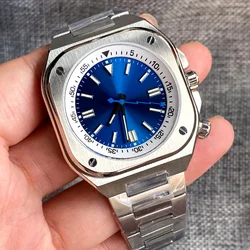 Steel 42mm Waterproof Automatic Square Watch Men Blue Sunburst Dial Flash Hand NH35 movt Rotating Chapter Ring Glass Back