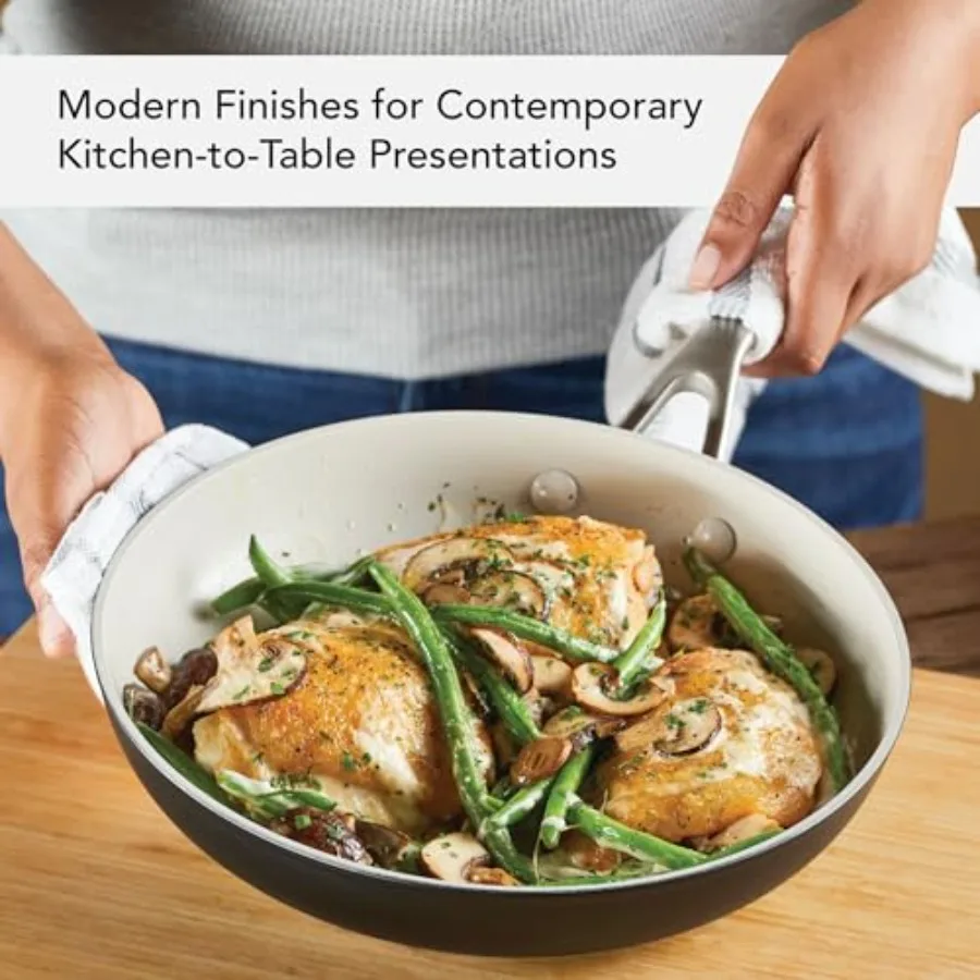 9 Piece Hard Anodized Ceramic Nonstick Cookware Set in Matte Black for Kitchen Cooking with Durable Nonstick Surface and Heat D