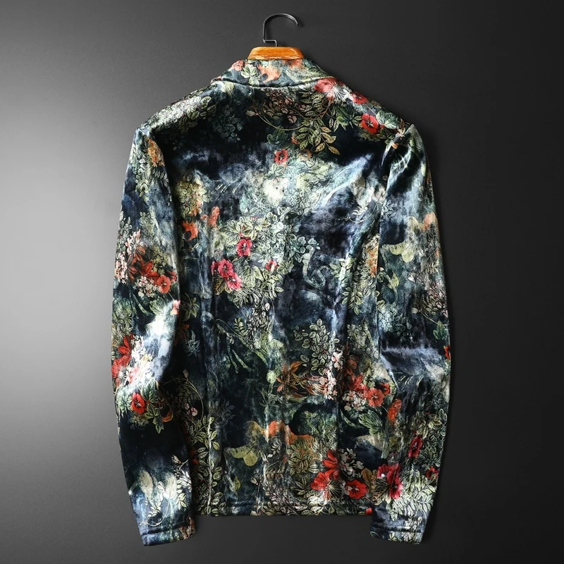 Top Quality Fashion Floral Pattern Print T Shirt Luxury Men Long Sleeve T Shirt Homme Men Gold Velvet 2023 Autumn Royal T Shirt