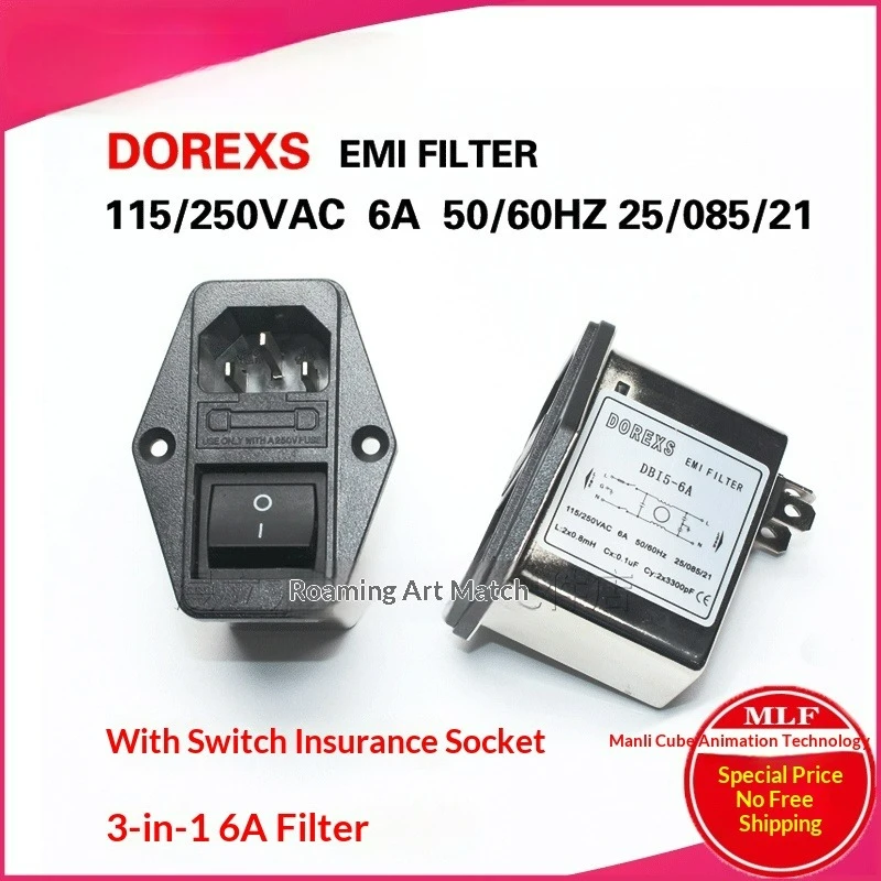 Good Quality and Reasonable Price DOREXS 3-in-1 Socket with Switch Protection DB16-6A EMI Filter Power Supply for Arcade Machine