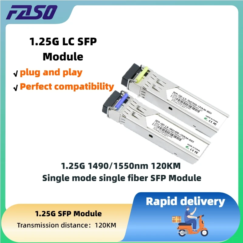 

1.25G SFP Ethernet Module LC Single fiber Optical module 120KM Tx1490/1550nm Single mode with Cisco/Mikrotik Ethernet Switch