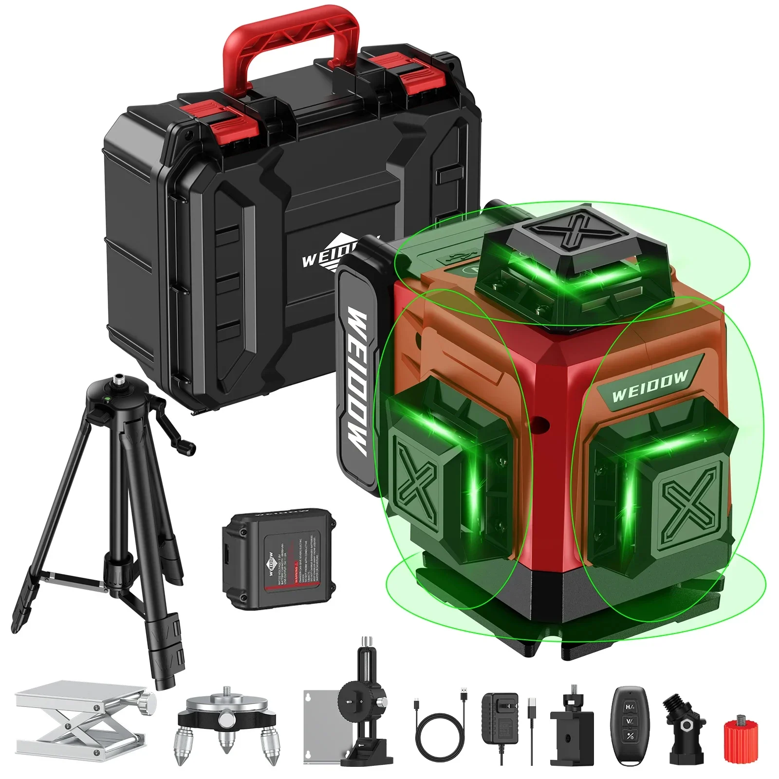 WEIDDW 4D 16 Lines 360°Self-leveling Laser Levels withTripod and Suitcase Horizontal And Vertical Professional Laser Level Tool