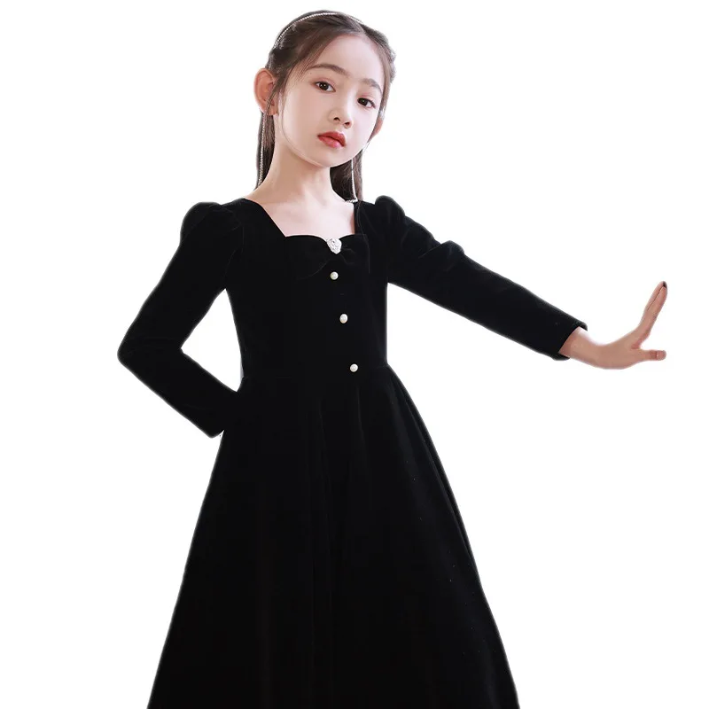 Vestido de princesa high-end feminino, Fantasia infantil, Preto