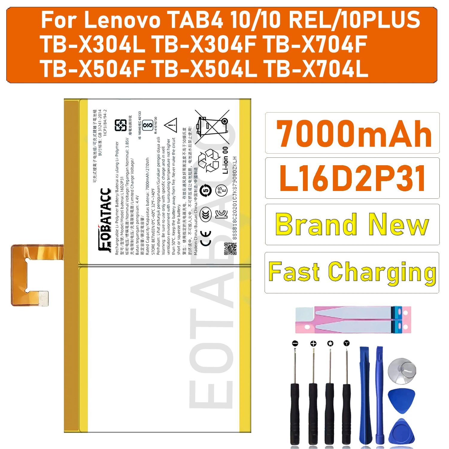 

2025 YEARS EOTABACC 100% Original L16D1P32 Battery For Lenovo Phab2 Plus PB2-670N PB2-670M PB2-650 Battery+Tools