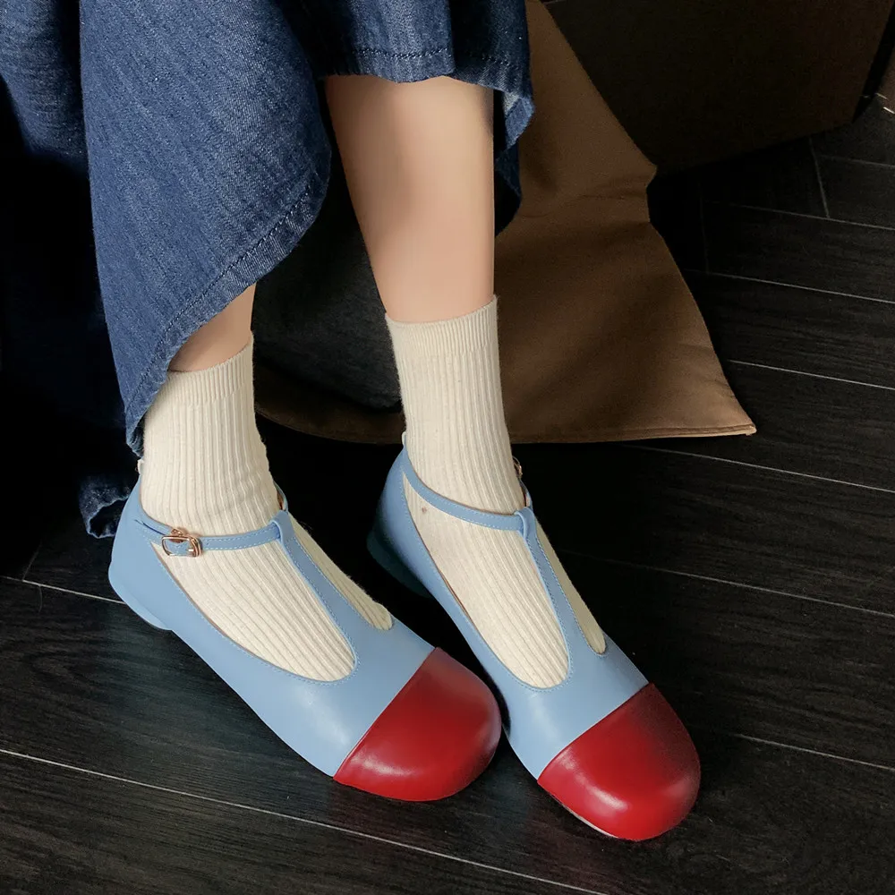 FEDONAS Low Heels Basic Women Pumps Round Toe T-Tied Genuine Leather Shoes Woman Spring Summer Fashion Mixed Colors Pumps Casual