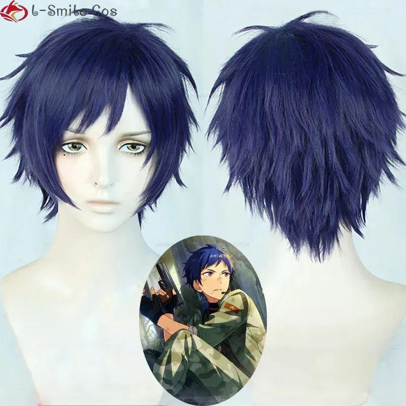 Game ES2 Cosplay Fushimi Yuzuru Short Blue Purple Heat Resistant Synthetic Hair Hallowee Party Wigs + Wig Cap