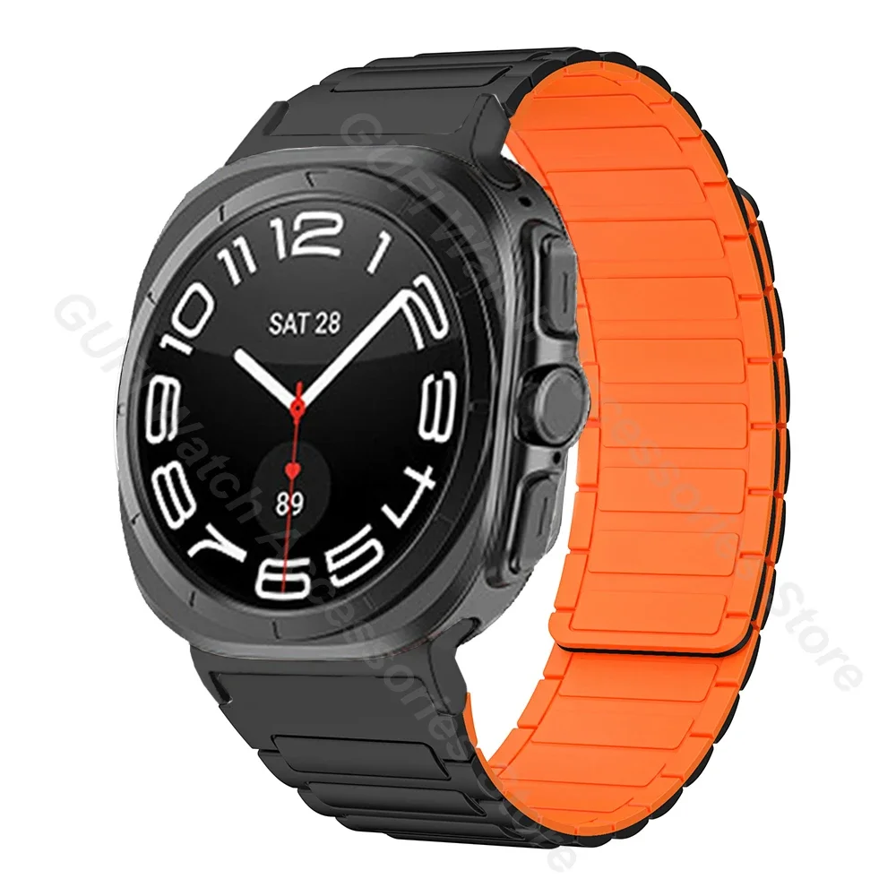 Magnetic Loop for Samsung Galaxy Watch 7 Ultra 47MM Silicone Band for galaxy ultra 7 47mm Curved End No Gaps Correa Men Strap