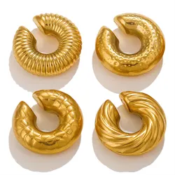 1 pair Punk Stainless Steel PVD Gold Plated Chunky Ear Clip Earrings Exaggerated Thick Round Circle Ear Cuff Jewelry Gift