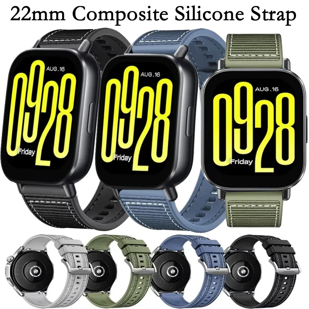 22 mm Verbund-Silikonarmband für Redmi Watch 5 Active/Lite Nylon geflochtenes Armband Gürtel Huawei Watch 4 3/GT5-4-3-2 Pro 46 mm Band