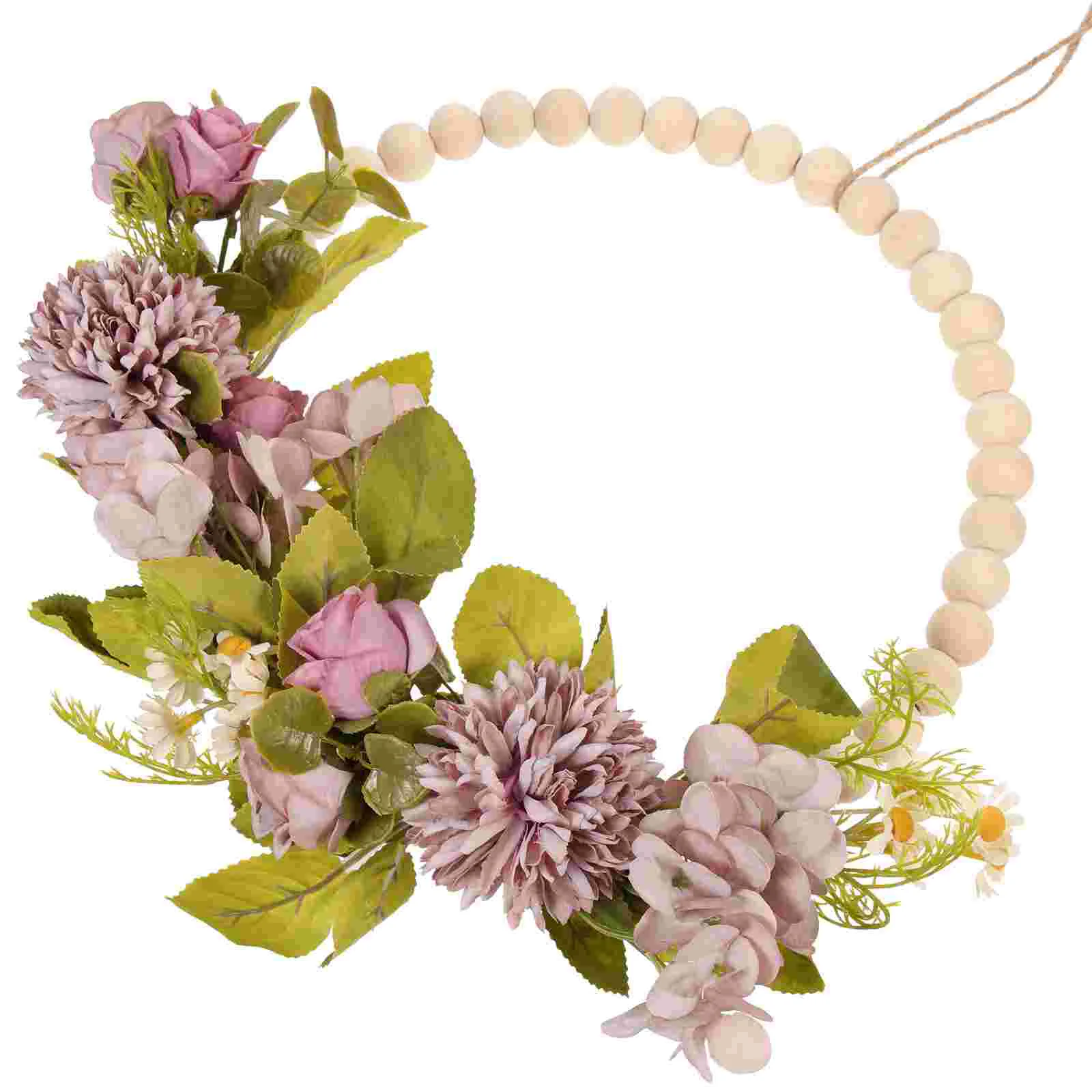 Guirxiété de Perles en Faux Bois, Couronne de Pâques, Décor Mural, Accessoire de Mariage, Rose en Bois, Pendentif de Ferme, Décor de Porte Blanche, Fleur