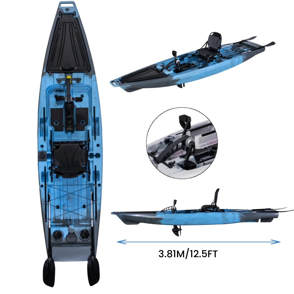 

LSF 1 Person Fishing Kayak Aluminum Frame Chair 12.5ft Propeller Pedal Drive System HDPE Lightweight Plastic Single Kayak