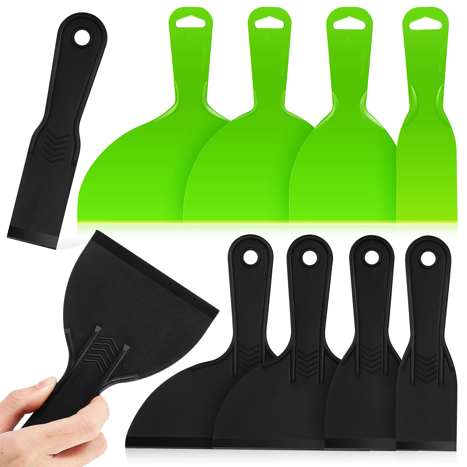 

10 Pcs Paint Scraper Set Wall Spackling Patching Tool Flat Scratchers Putty Spatulas Painters Plastic Spackle
