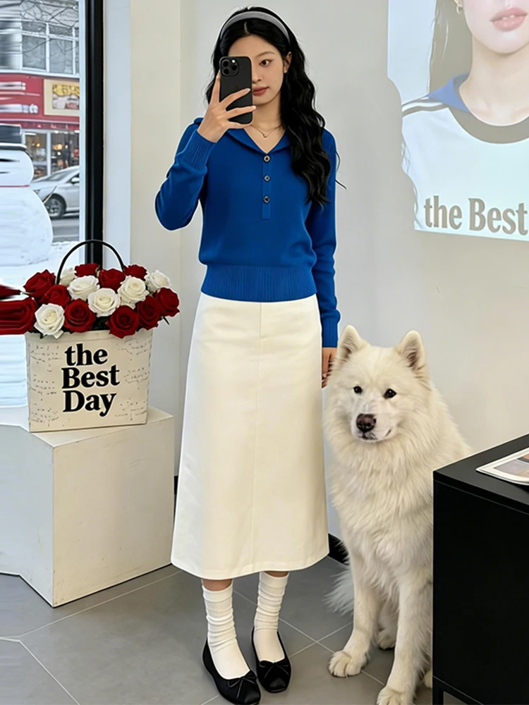 

Klein Blue Knitted Sweater Trendy Long Sve Hoodie Women's Faionable Agel Sle Commute Friendly mid Weight Knitwear